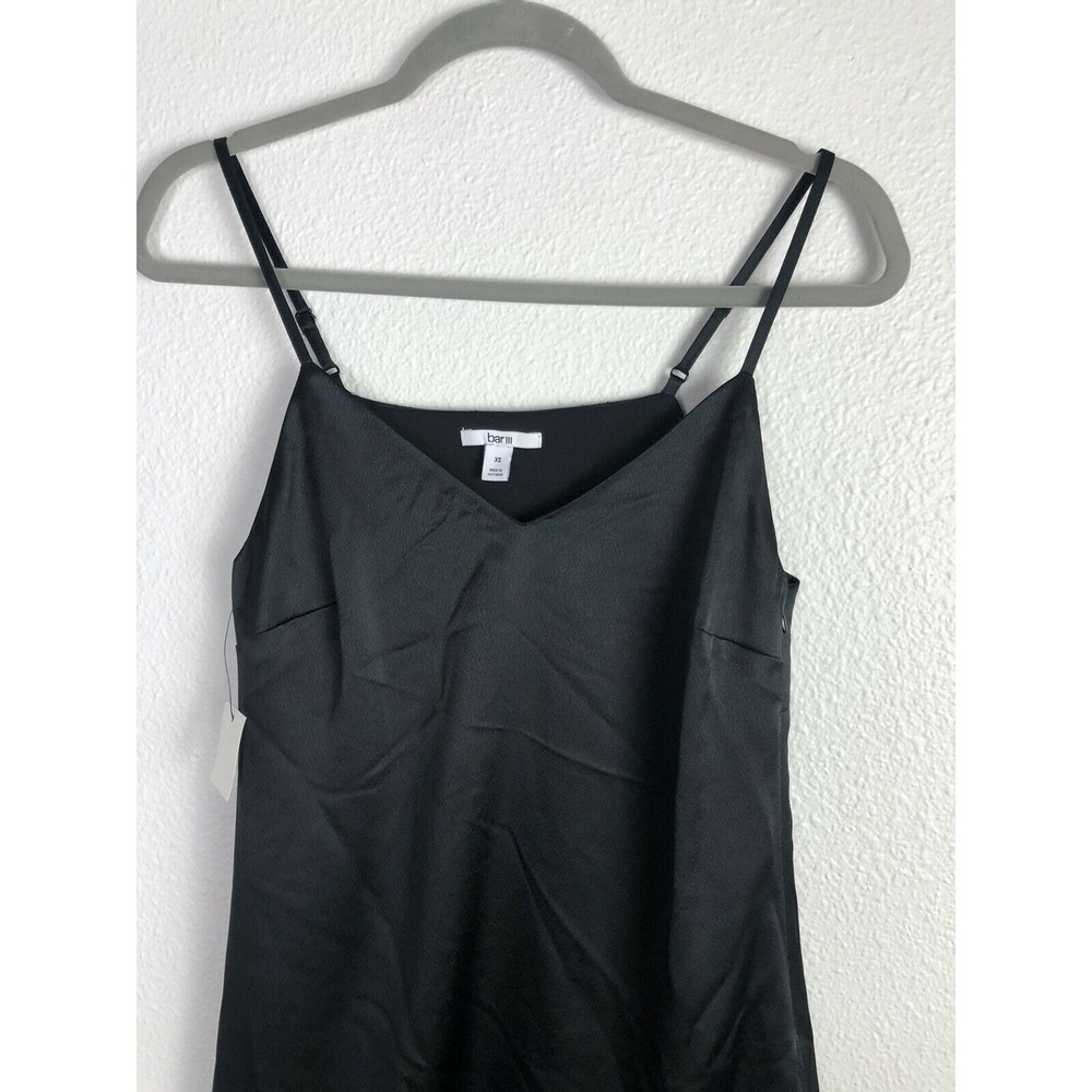 NWT Bar III Black Satin V-neck Adj Spaghetti Strap Slip Dress size Small S - Picture 6 of 9